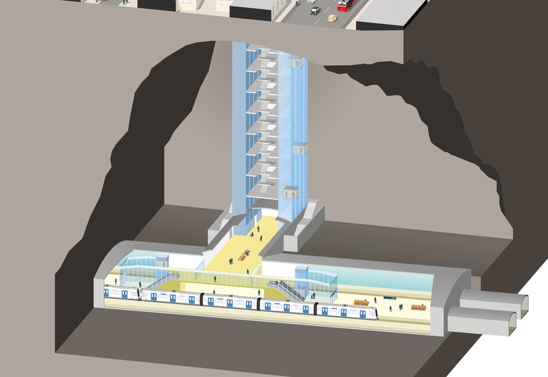 Illustration av hissar och en plattform