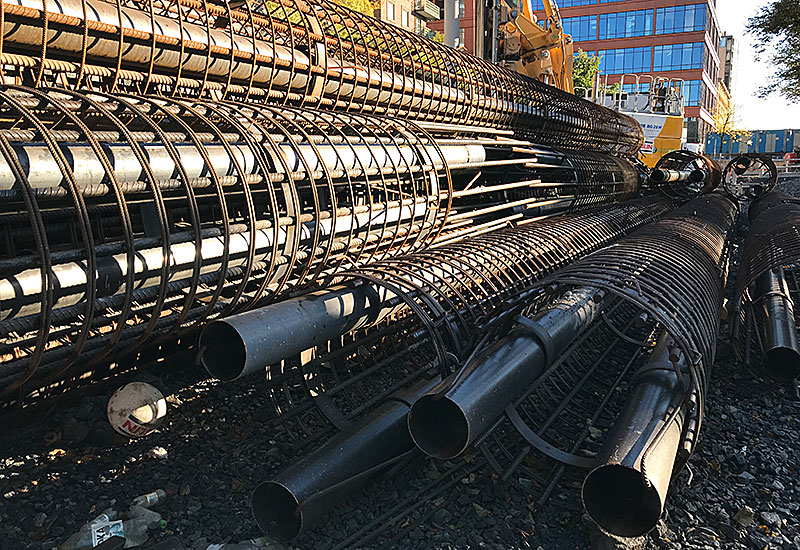  Every other pile is reinforced. Pictured are the reinforcement cages used for the piles.