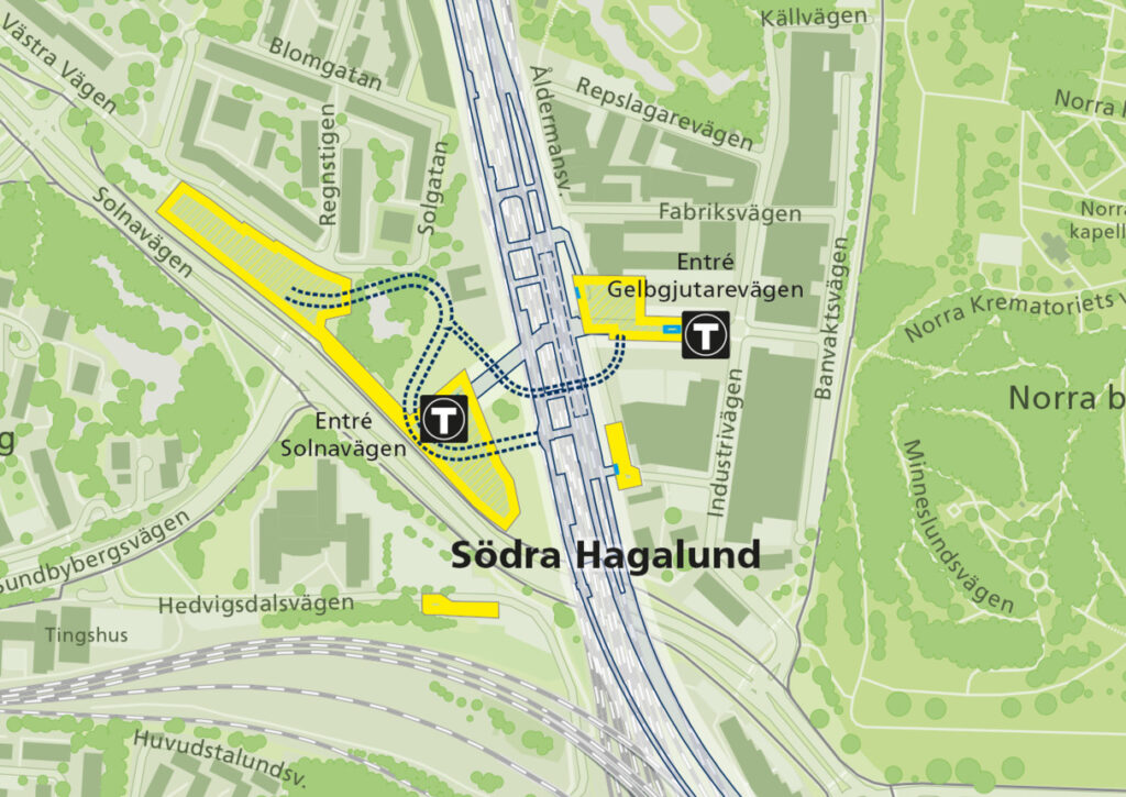Nya tunnelbanans arbetsområde vid Solnavägen
