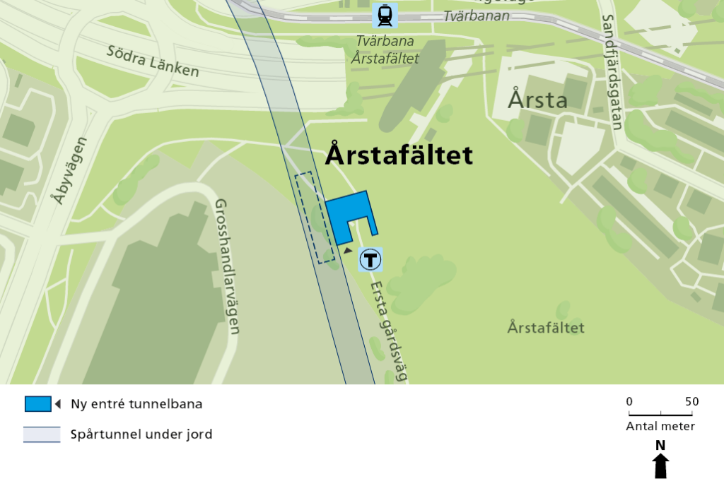 Karta som visar entréer till tunnelbanan.