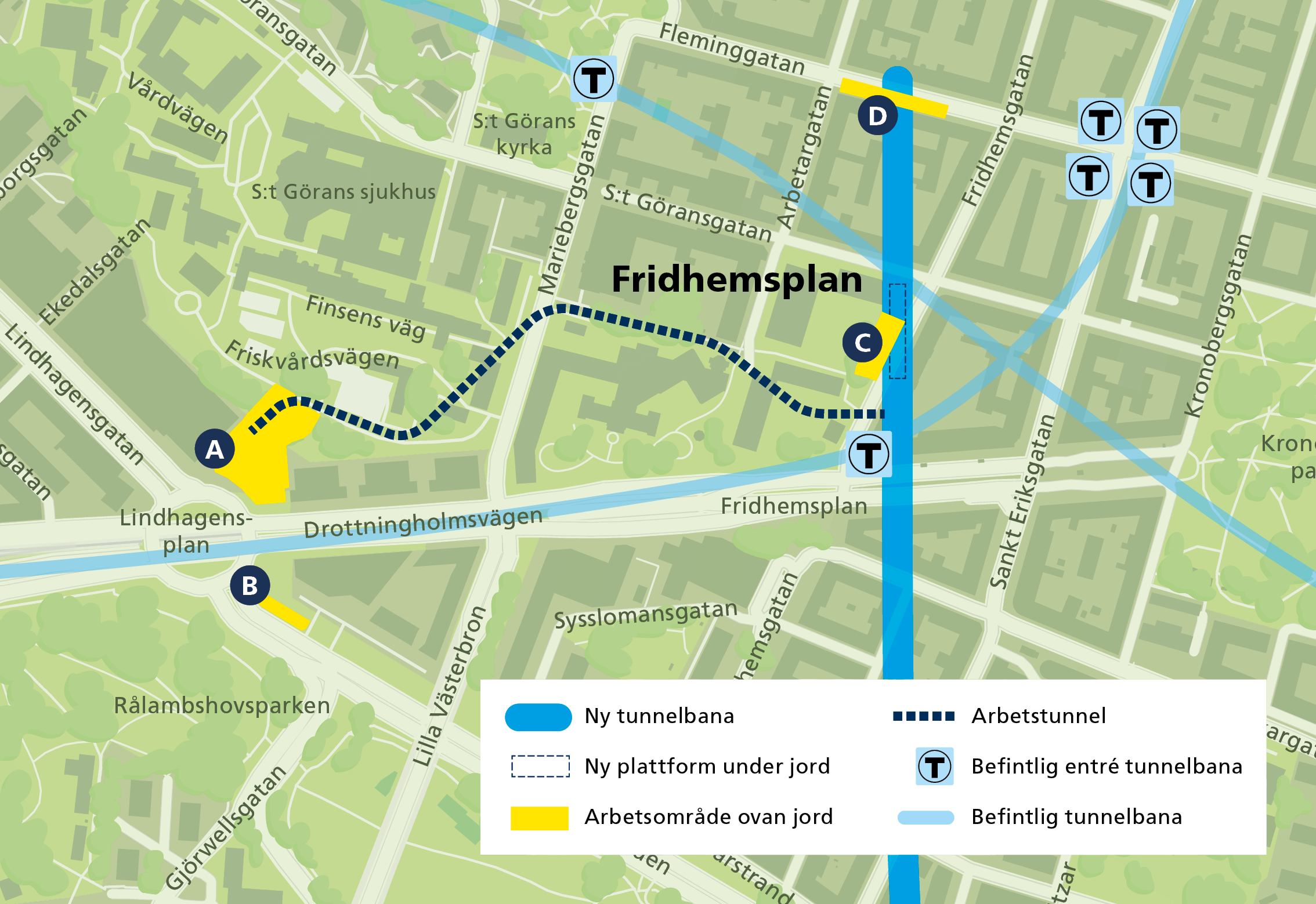 Karta arbetsområden Kungsholmen Gul linje