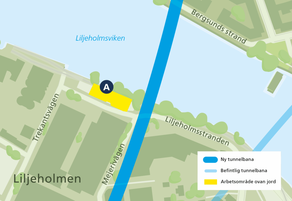 Karta arbetsområden Liljeholmen Gul linje