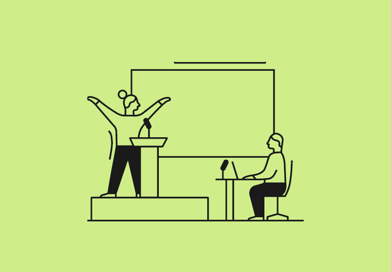 Grön illustration med två personer.