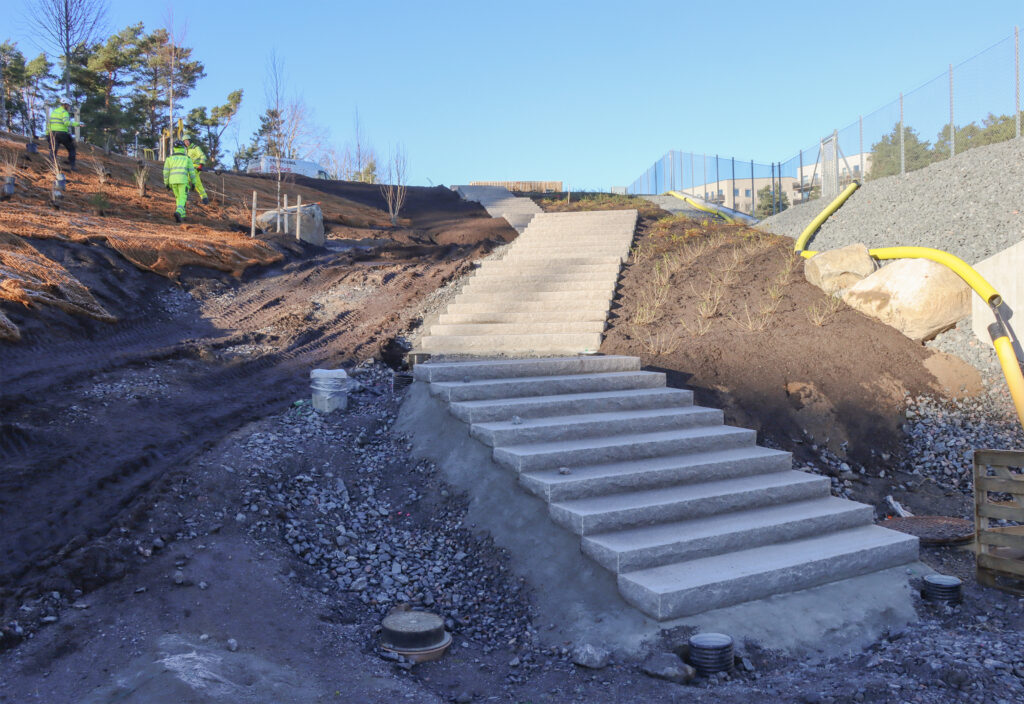 Trappor byggs i en park.