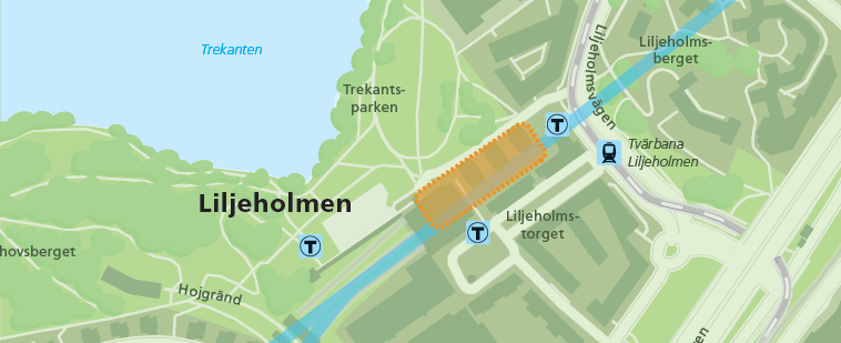 Karta över Liljeholmen. 