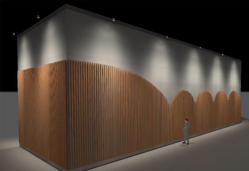 Skissbild på hissmaskinsbyggnad.