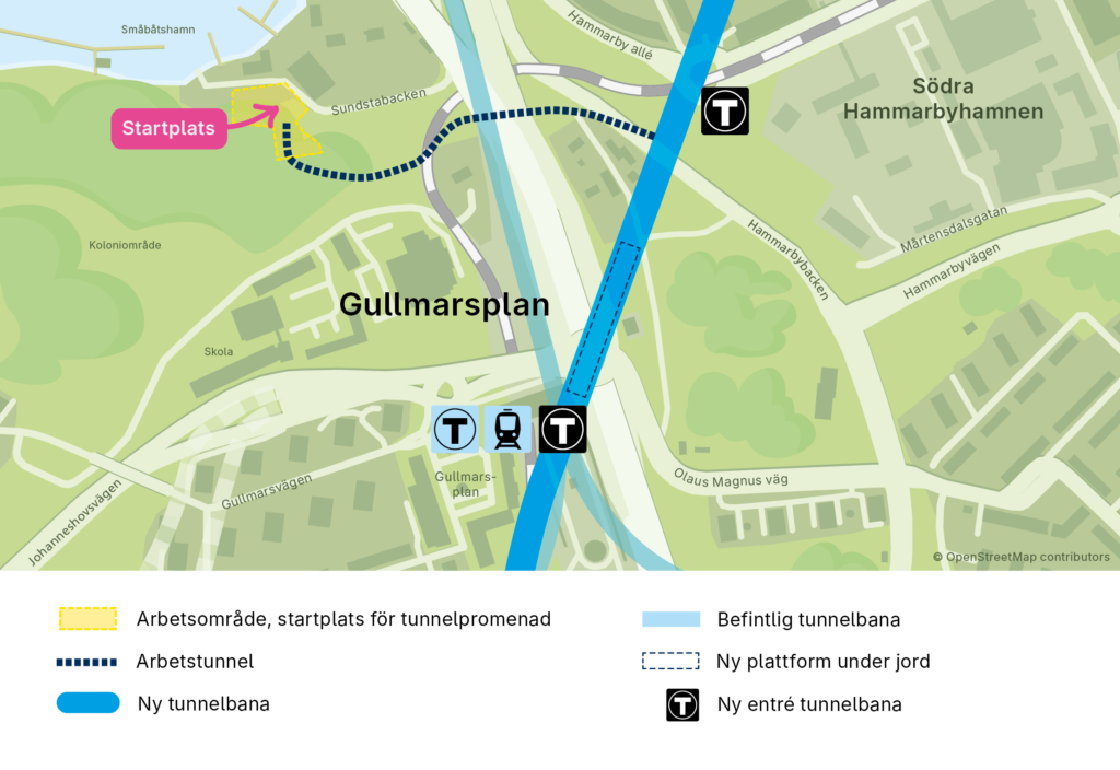 Karta över Gullmarsplan med startplats utmarkerad