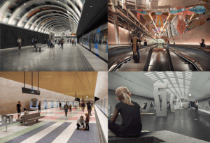 Kollage med visionsbilder av nya stationer