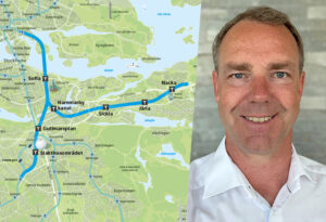 Karta över tunnelbaneutbyggnaden i söder, porträtt på Lars Jonson