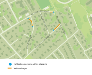Karta med tre markerade platser.